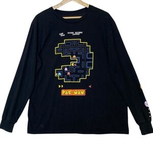 Pac-Man Graphic‎ Long Sleeve Tee Adult L Black Retro 80s Gamer Arcade Nostalgia